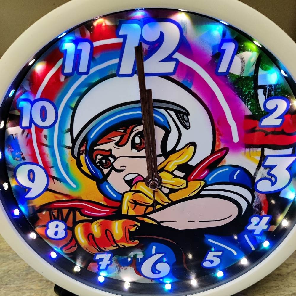 Speed Racer retro white cool multi light colors dance light led clock